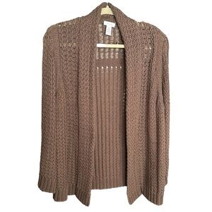 CHICO’S Crochet Open Cardigan Sweater Brown Neutral Bohemian Earthy Size Medium